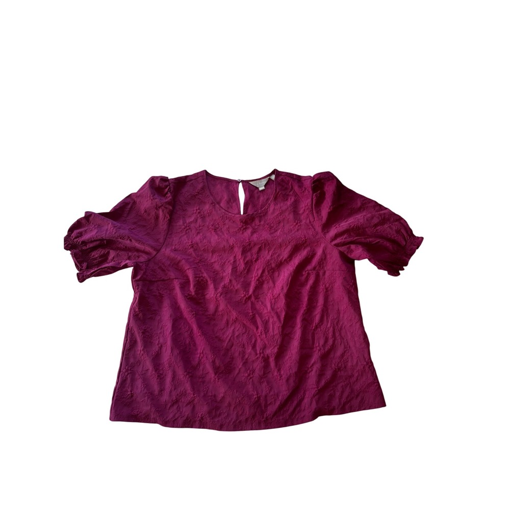 Ted Baker Womens Blouse XXL Magenta Pink Puff Sleeve Floral Jacquard Textural